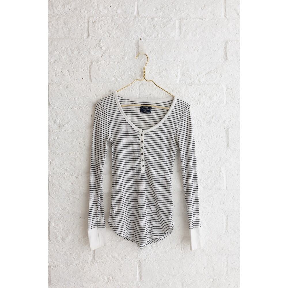 Vintage Abercrombie & Fitch Henley White and Black Striped Long Sleeve Size S